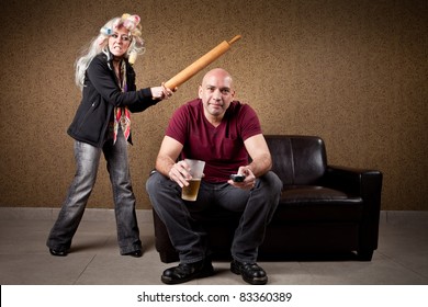Couch potato and angry wife