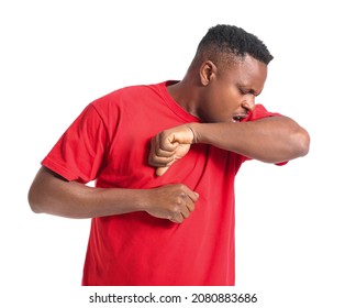 Coughing African-American man on white background - Powered by Shutterstock