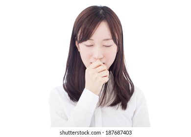 Coughing woman isolated on white background  - Shutterstock ID 187687403