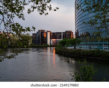 Council Of Europe Building At Sunset In Strasbourg, Spring Evening. France