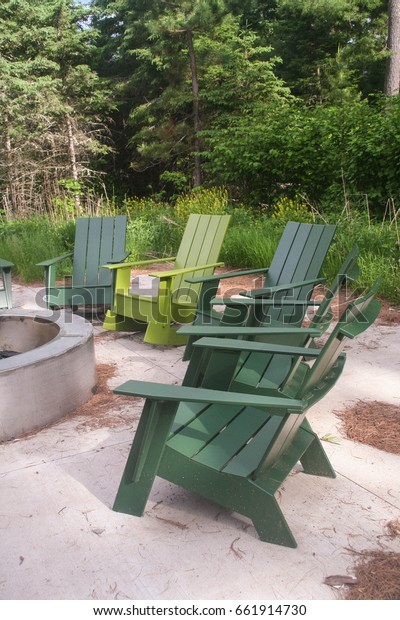 Council Fire Pines Green Adirondack Chairs Stock Photo Edit Now