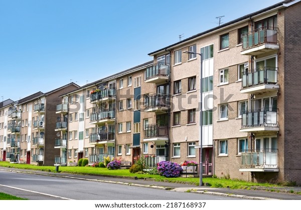 Council flats in poor housing estate with many\
social welfare issues in\
Paisley