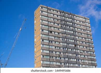 Council Tower Block Agar Grove Estate And A Crane In London