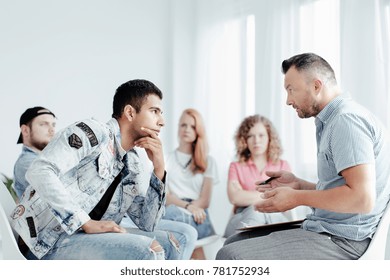 Counselor Telling About Fails Of Youth And Bad Habits To Spanish Problematic Young Man 