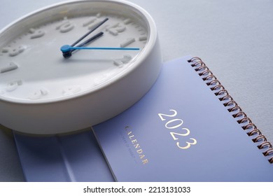 Count Down To Year 2023- 12 O'clock Wall Clock And 2023 Desk Calendar                