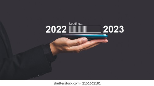 Countdown to 2023 concept. The virtual download bar with loading progress bar for New Year's Eve and changing the year 2022 to 2023.