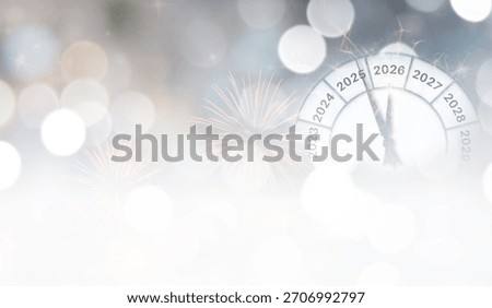 Countdown to midnight concept. Clock of holiday counting last moments before Christmas or New Year 2026.