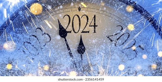 Countdown to midnight. Retro style clock counting last moments before Christmas or New Year 2024 - Shutterstock ID 2356141459