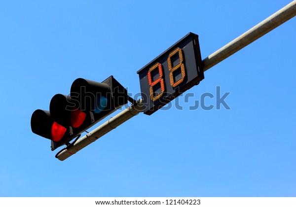 Countdown\
Traffic Light. Overhead stop light diagonal top right to bottom\
left. Double 7 Segment display made from\
LED\'s.