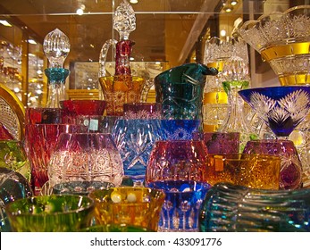 Counter With Bohemian Glass In Prague