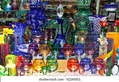 Counter With Bohemian Glass In Store Window