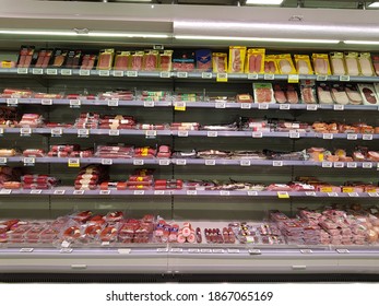 Counter In A Grocery Store With Meat Products. Kazan Russia November 2020