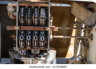 A Counter Of An Old And Abandoned Petrol Pump. Numbers On The Counter.