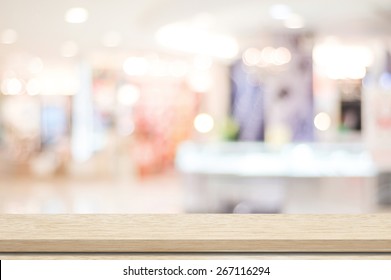 Counter Store Background, Blur Shop Retail Display Banner, Empty Wood Table Top, Shelf, Over Blurred Store Bokeh Background, Wooden Desk Product Display Montage Template, Mock Up, Backdrop, Wallpaper