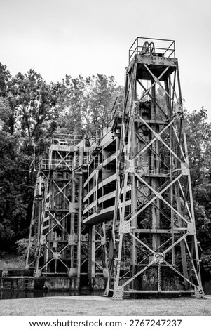 Counterweight of a lock and dam mechanical structure along the Erie Canal Trail outside of Rochester, NY