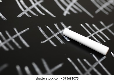 Counting by tally chart drawn in chalk on a blackboard - Shutterstock ID 393691075