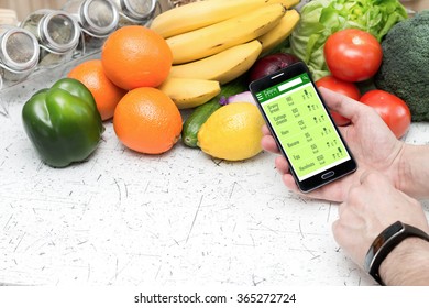 Counting Calories In Smartphone. Concept Of App For Healthcare