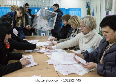 Counting Commission And Observers Count The Results Of The Voting After The Polling Station Closes During The Mayoral Elections In Kiev, Ukraine. November 15, 2015.