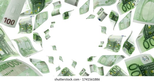 Counting euro banknote falling isolated. Money cash texture on white background. - Shutterstock ID 1741561886