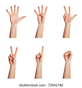 Counting Man's Hand Isolated Over White Background