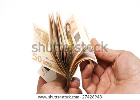 Similar – Woman hands with group of fifty euros banknotes