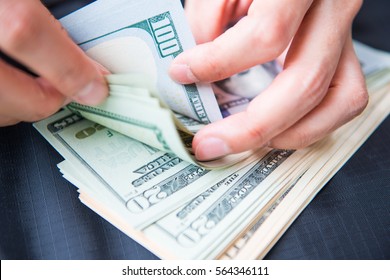 Counting Money American Dollars With Hand , Cash