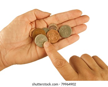 Counting Small Change Aka Coins - UK Pounds Sterling, Poverty, Hardship Concept