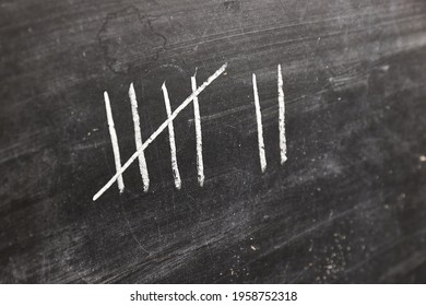 Counting Tally Marks With Chalk, Groups Of Five Strikes