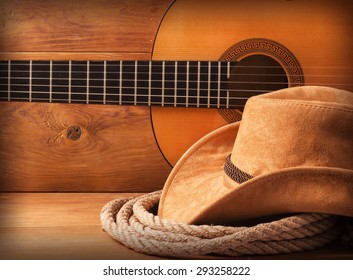 Country american music background with cowboy hat and lasso