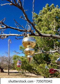 Country Christmas Ornament Tree Outside Vintage Antique Sky West Texas Desert