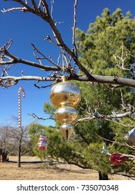 Country Christmas Ornament Tree Outside Vintage Antique Sky West Texas Desert