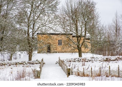 Country church in a cold wintry landscape