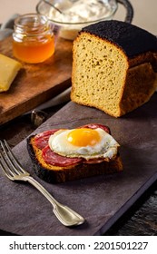 Country Corn Bread Stuffed With Salami And Farm Eggs