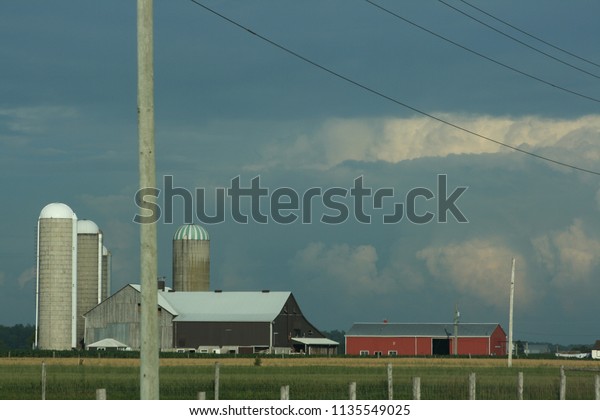 Country Farm Scene Barn Silos Storm Stock Photo Edit Now - 