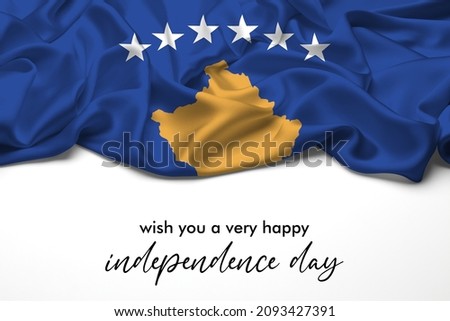 Country Flag_Kosovo Celebrating Independence Day. Abstract waving flag on gray background
