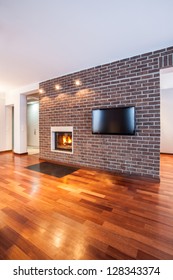 Country Home - Brick Wall In Contemporary Living Room