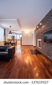 Country Home - Interior Of Living Room With Fireplace