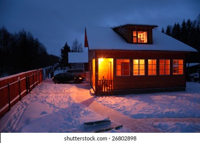 Country House In Winter Evening