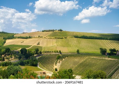 Country landscape on the hills in the Ravenna province, Emilia-Romagna, Italy, near Riolo Terme and Brisighella, at springtime