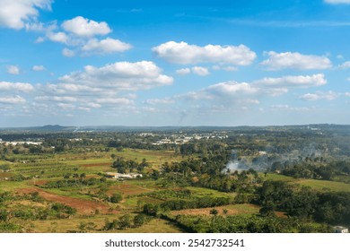 Country landscape with palm trees and crop fields seen from an airplane on the outskirts of Havana, Cuba. - Powered by Shutterstock