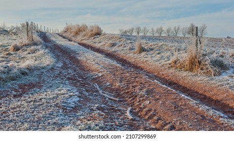 Country lane and field, Winter scenery, Czech Republic