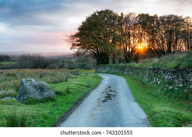 A Country Lane Over Bodmin Moor In The Cornwall Countryside