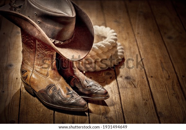 Country music festival live concert or rodeo\
with cowboy hat and boots\
background