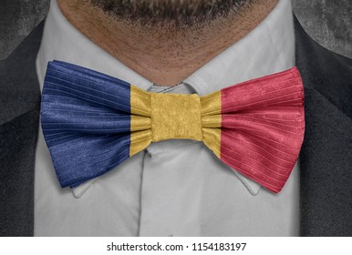 Country National Flag Of Chad On Bowtie Business Man Suit