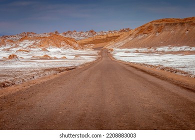 Country Road In Atacama Desert, Moon Valley Arid Landscape In Northern Chile, South America