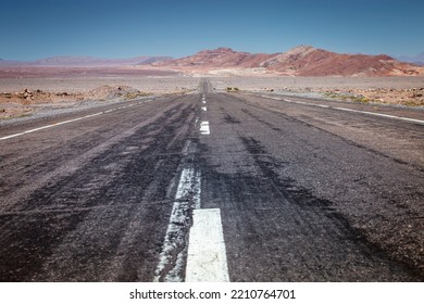 Country Road In Atacama Desert, Volcanic Arid Landscape In Northern Chile Border With Bolivia, South America