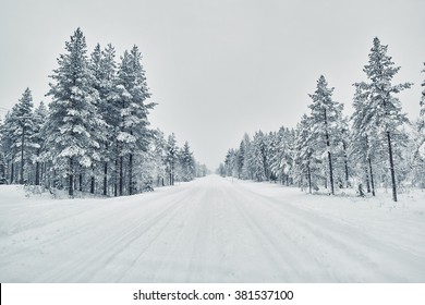 Country Road Covered With Snow After Snow Blizzard