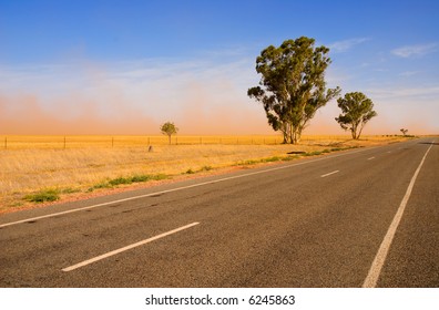 Country Road And Dust Storm In Outback Australia