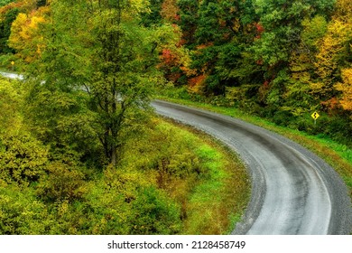 Country Road And Fall Color In Pocahontas County, West Virginia, USA