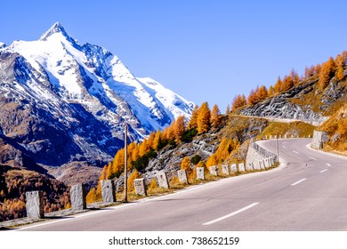 country road at the grossglockner mountains
